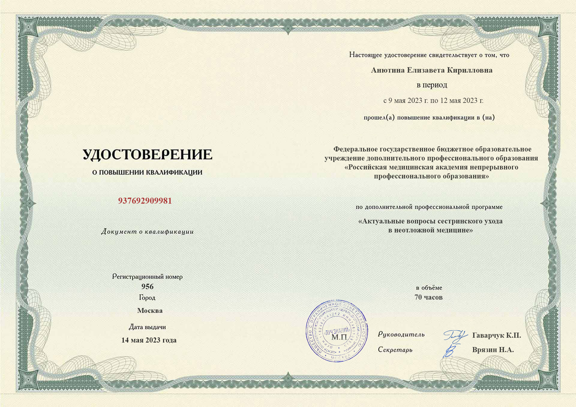 Диплом повышения квалификации (Стр. 2)