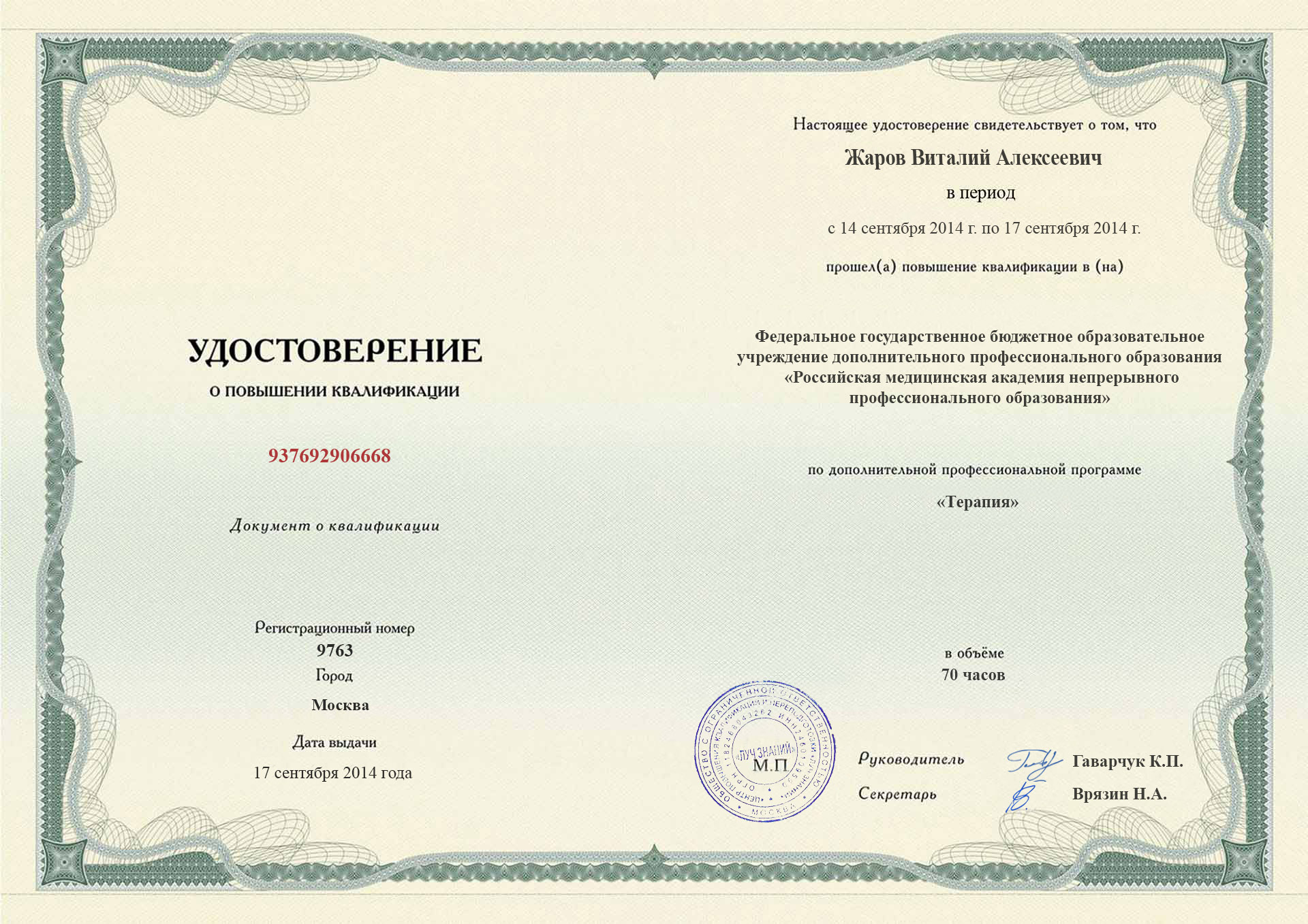 Диплом повышения квалификации (Стр. 1)